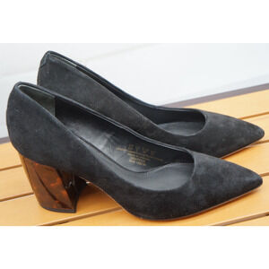 NWOB J.Mclaughlin Beatrice Black Suede Shoes With Tortoise Block Heels Size 8